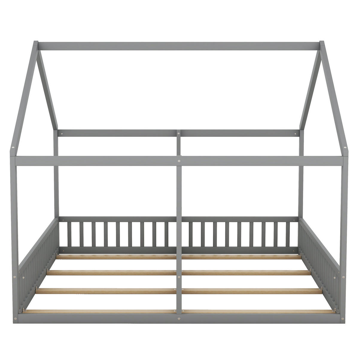 KINDERBETT aus Kiefer 204x187x168 cm Grau 2-in-1 Hausbett mit Schutzgitter - Grau, Holz (90/200cm) - Modfu
