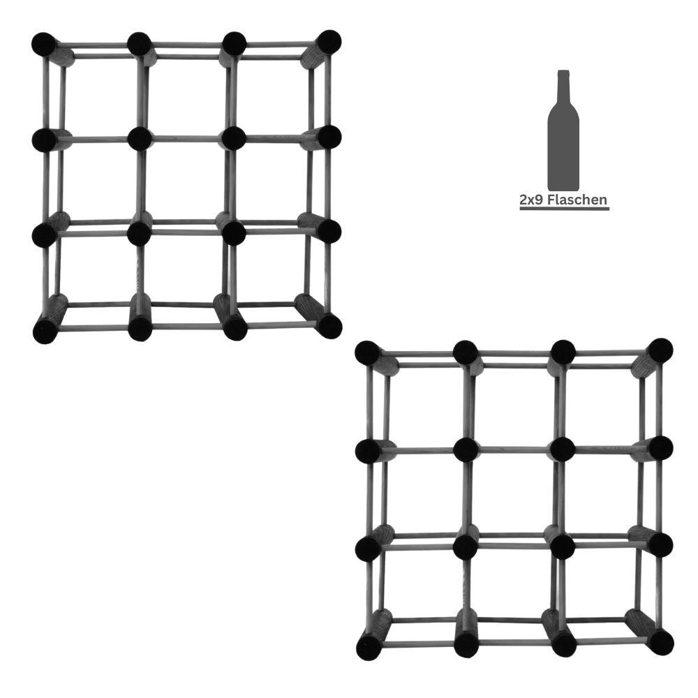 WEINREGAL Vinotega Mod 2er-Set für insgesamt 18 Flaschen Massives Kiefernholz Grau Geölt - Grau, Holz (72/36/24cm) - PROREGAL