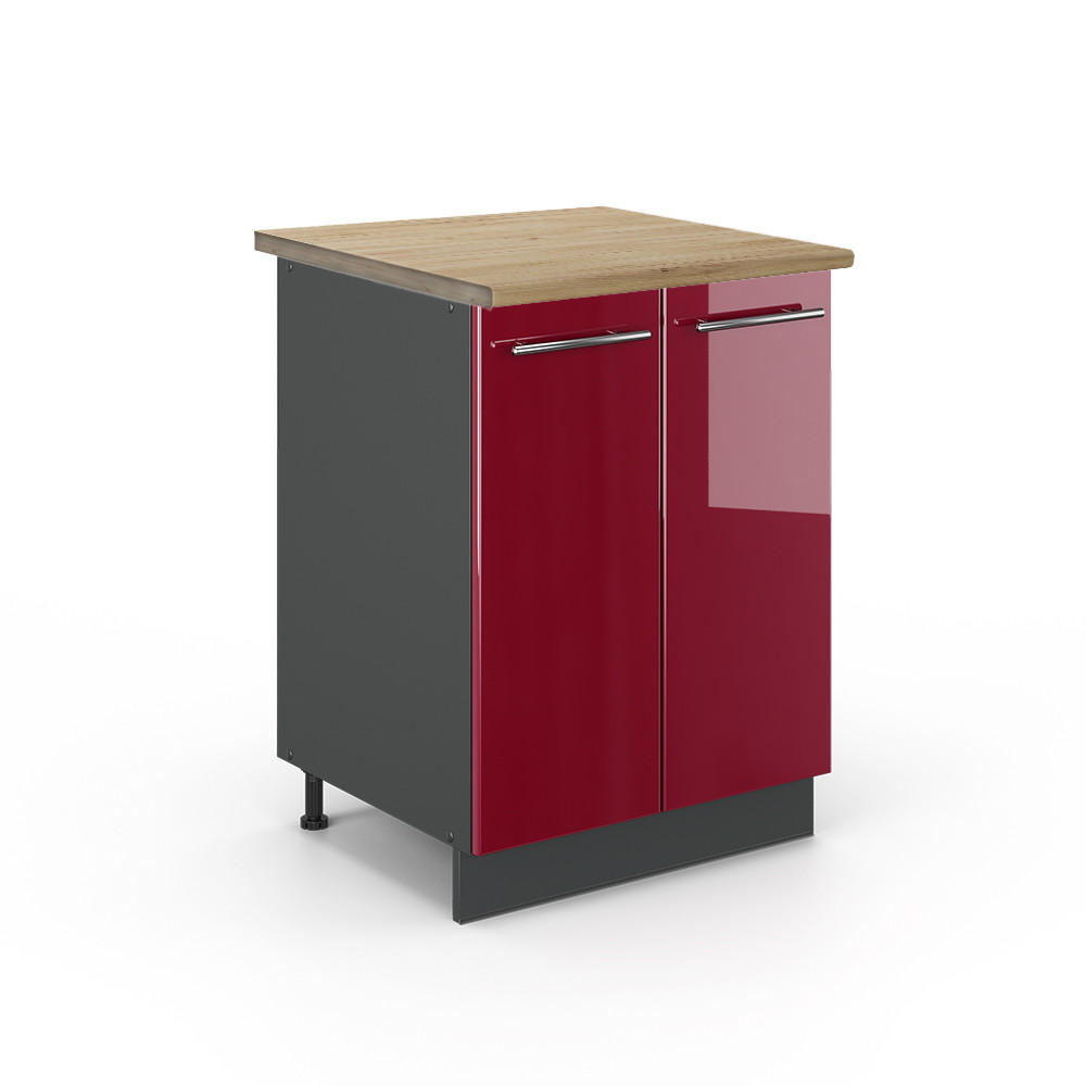 KÜCHENUNTERSCHRANK Fame-Line Bordeaux Hochglanz 60 cm, AP Eiche - Bordeaux/Anthrazit, Holzwerkstoff (60/82/60cm) - Vicco