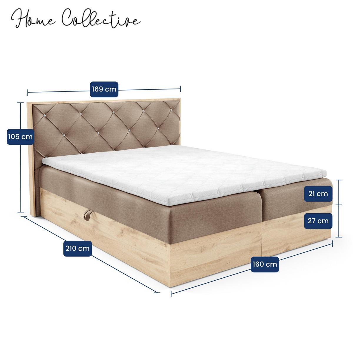 BOXBETT Holzoptik Sonoma Eiche mit Topper 160x200 cm Hellbraun - Hellbraun, Textil (160/200cm) - Home Collective