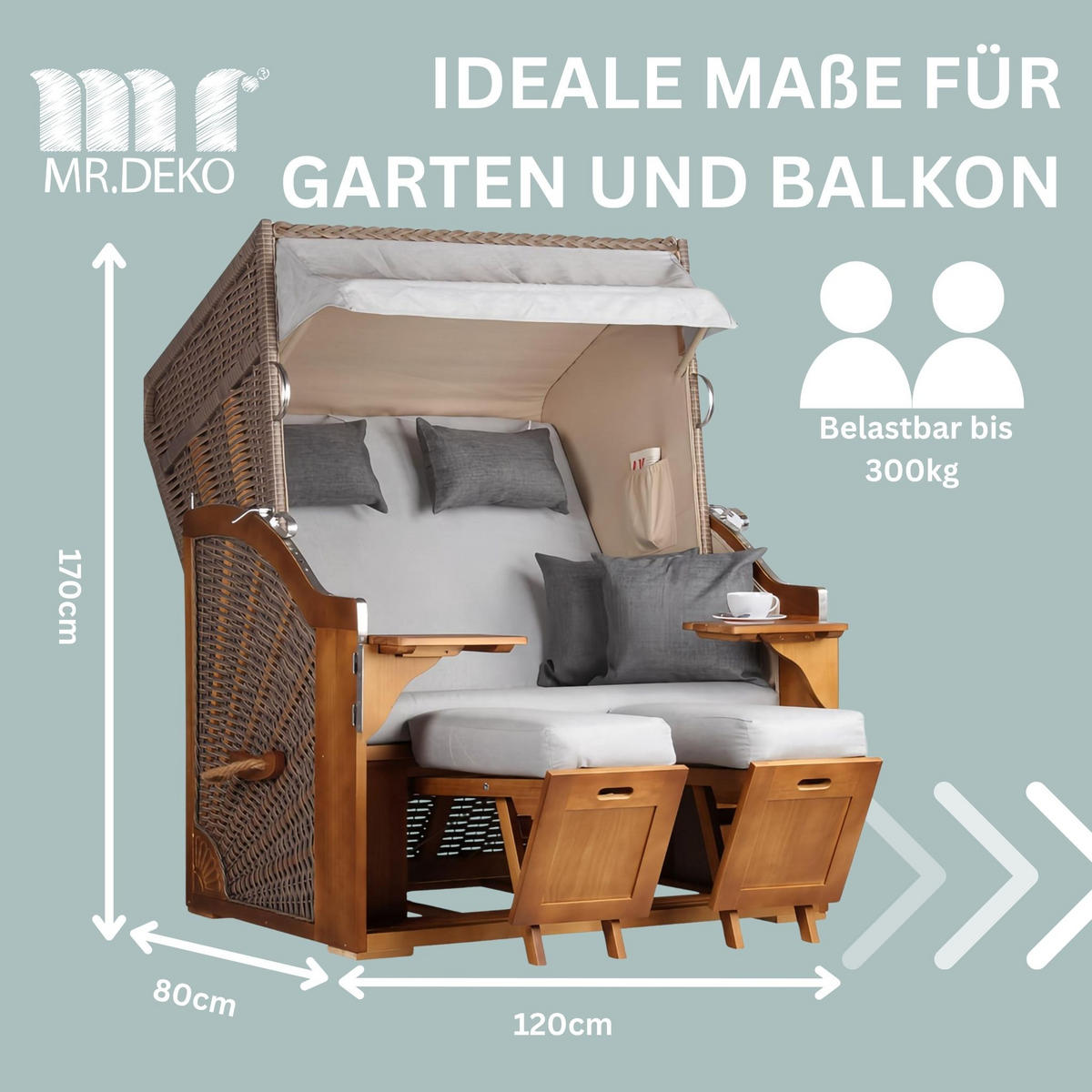 STRANDKORB Schleswig Pinie 2-Sitzer - Braun/Grau, Metall (120/160/80cm) - Mr. Deko