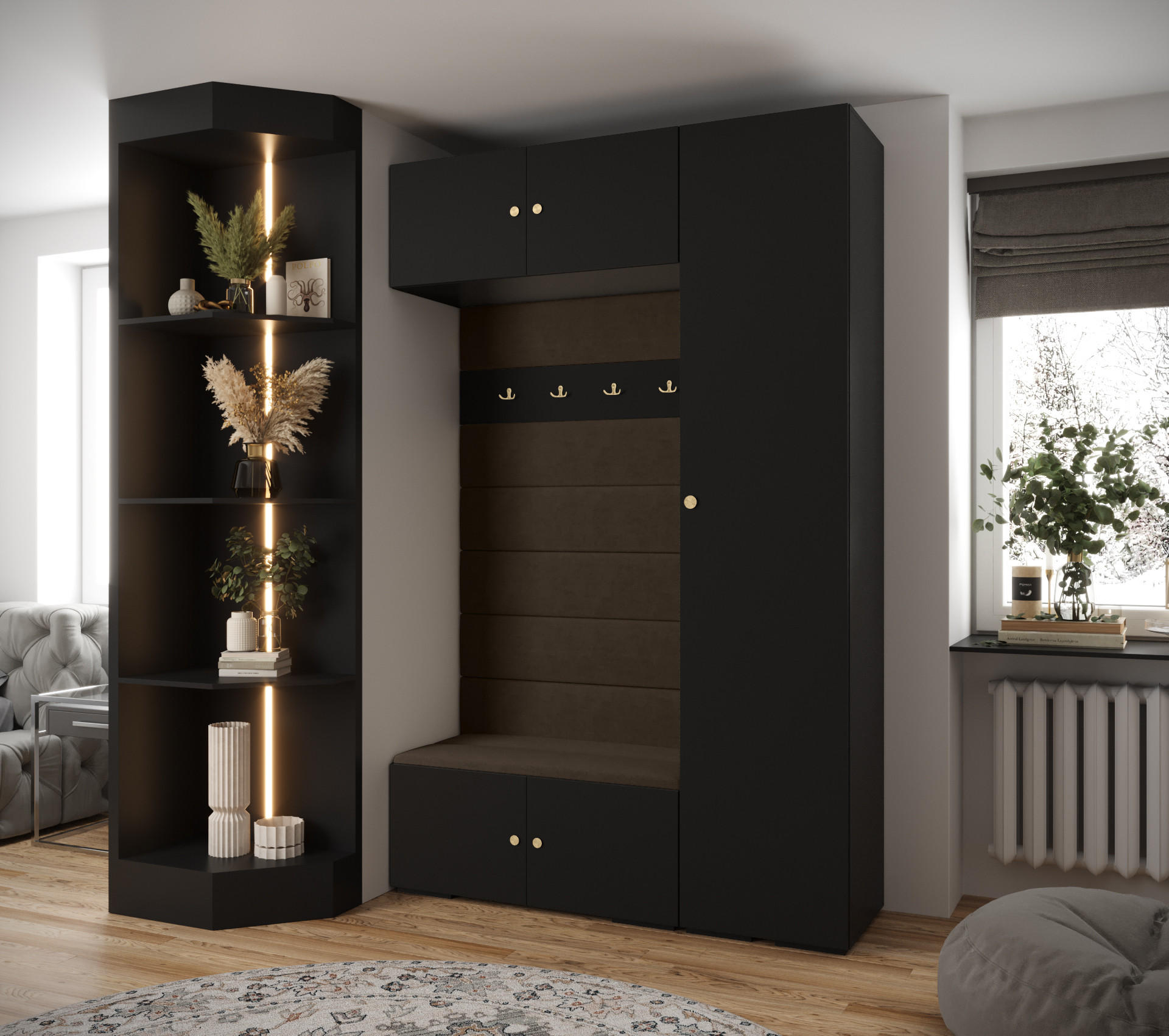 GARDEROBEN-SET 236,7/150/47 - Goldfarben/Schwarz, Holz/Kunststoff (150/236.7/47cm) - Abiks Möbel