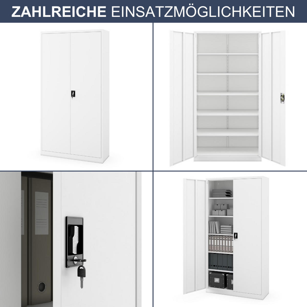 AKTENSCHRANK abschließbar JAN Flügeltüren 220x115x40cm Weiß - Weiß, Metall (115/220/40cm) - Jan Nowak