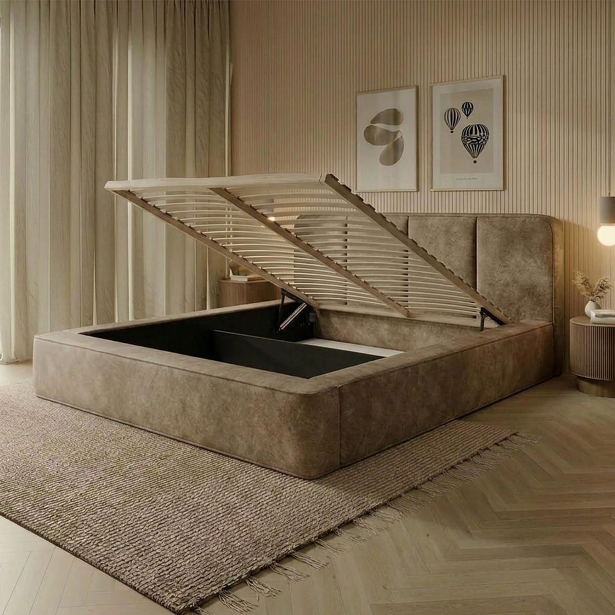 POLSTERBETT RANDELA 200x200 cm, Hellbraun - Braun, Textil (200/200cm) - Fedve