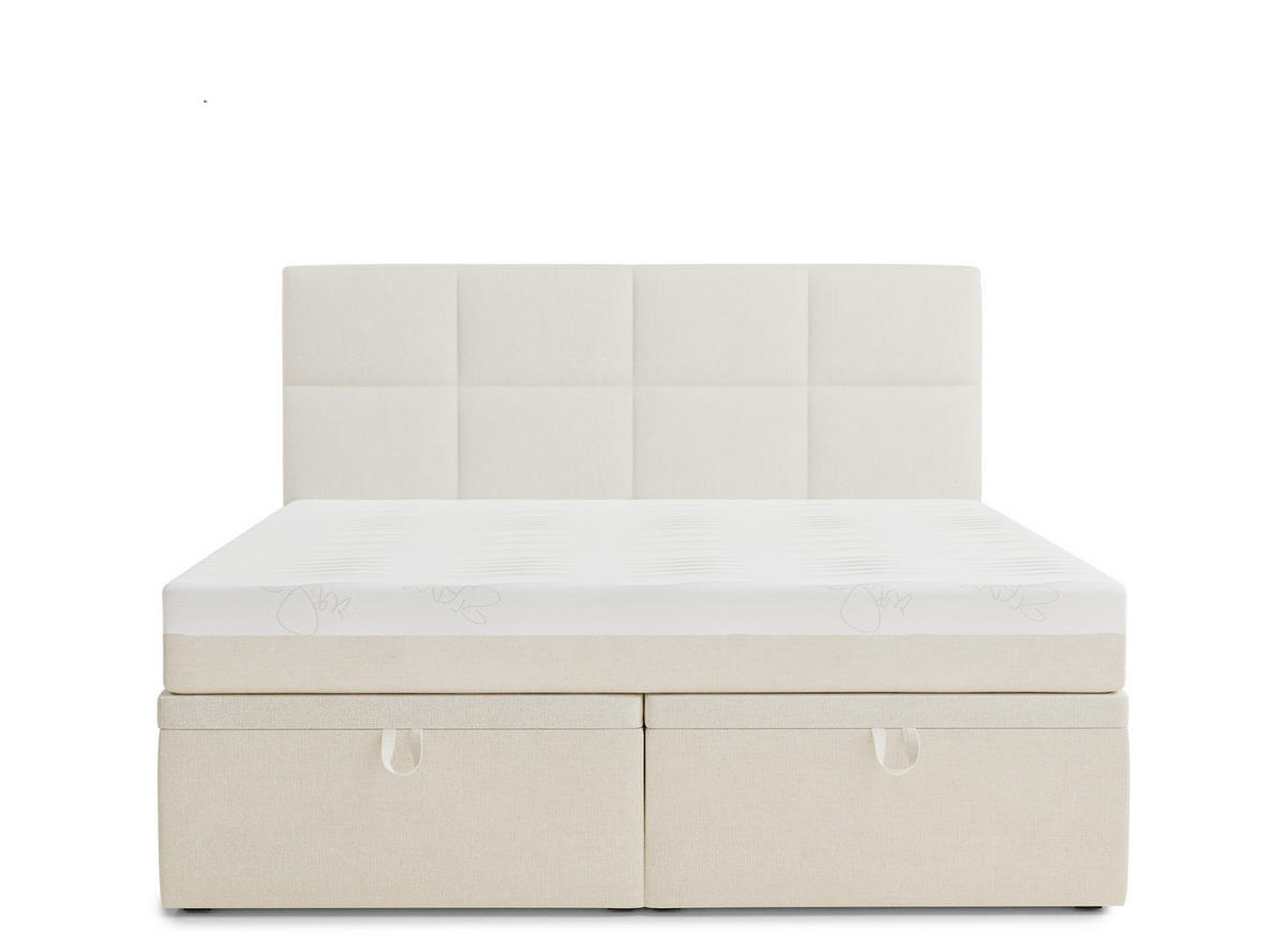 BOXBETT 140/200 cm Umage, in Creme, Matratze, gepolstertes Kopfteil, Bettkasten, H3 = fest - Creme/Schwarz, Holz/Holzwerkstoff (140/200cm) - Maison de Reve