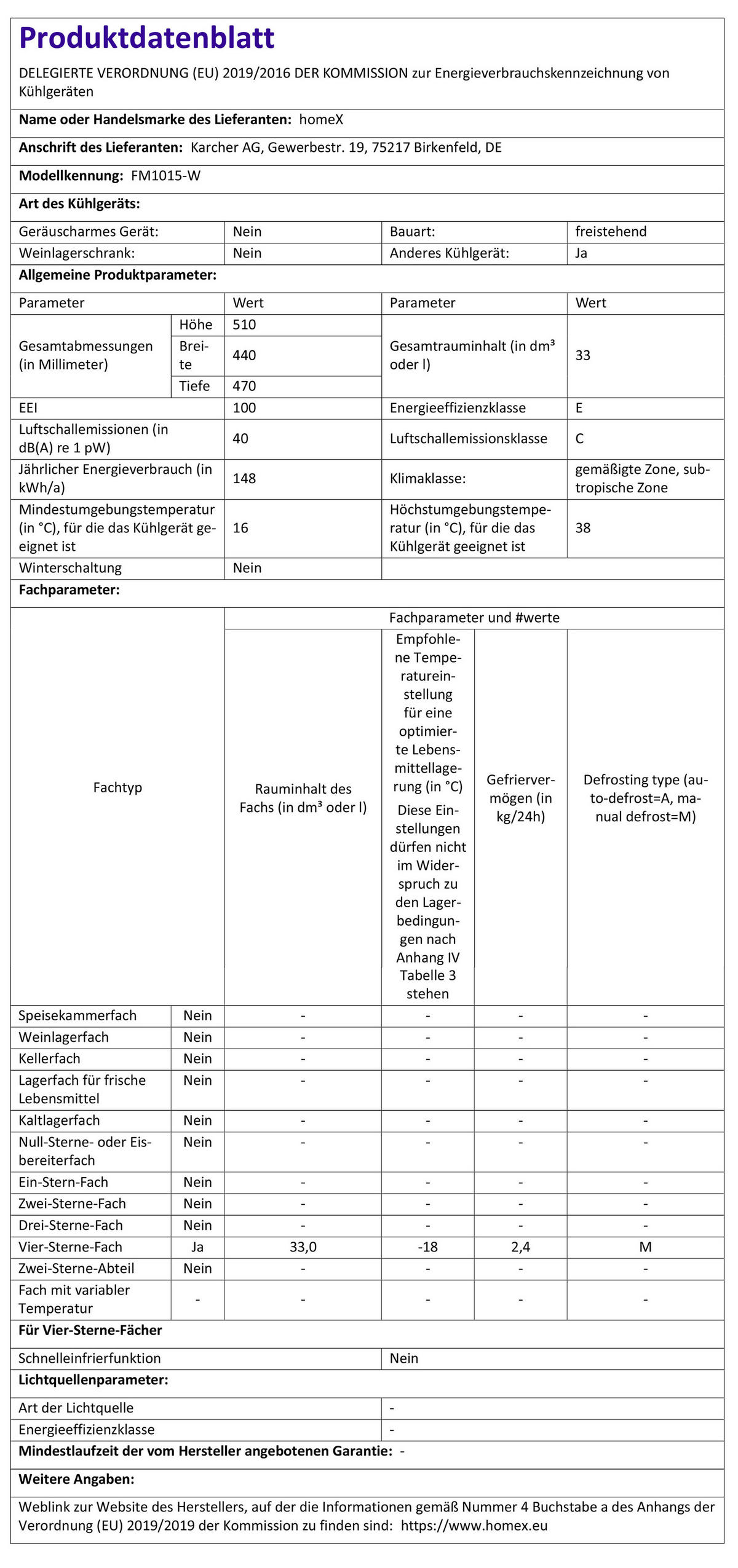 GEFRIERSCHRANK, Mini - 33L Nutzinhalt, 4-Sterne Gefrieren, freistehend, klein, mit Temperaturregelung, FM1015-W weiß - Weiß, Kunststoff/Metall (44/51/47cm) - homeX