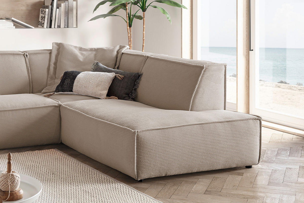 ECKSOFA SAMU Taupe Cord - Taupe/Schwarz, Textil (254/224cm) - KAWOLA