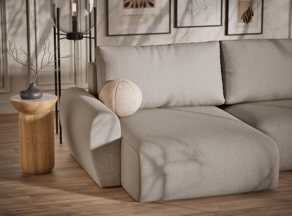 WOHNLANDSCHAFT MIT SCHLAFFUNKTION Numba Beige Webstoff - Beige/Schwarz, Holz/Holzwerkstoff (397/70/153cm) - Maison de Reve