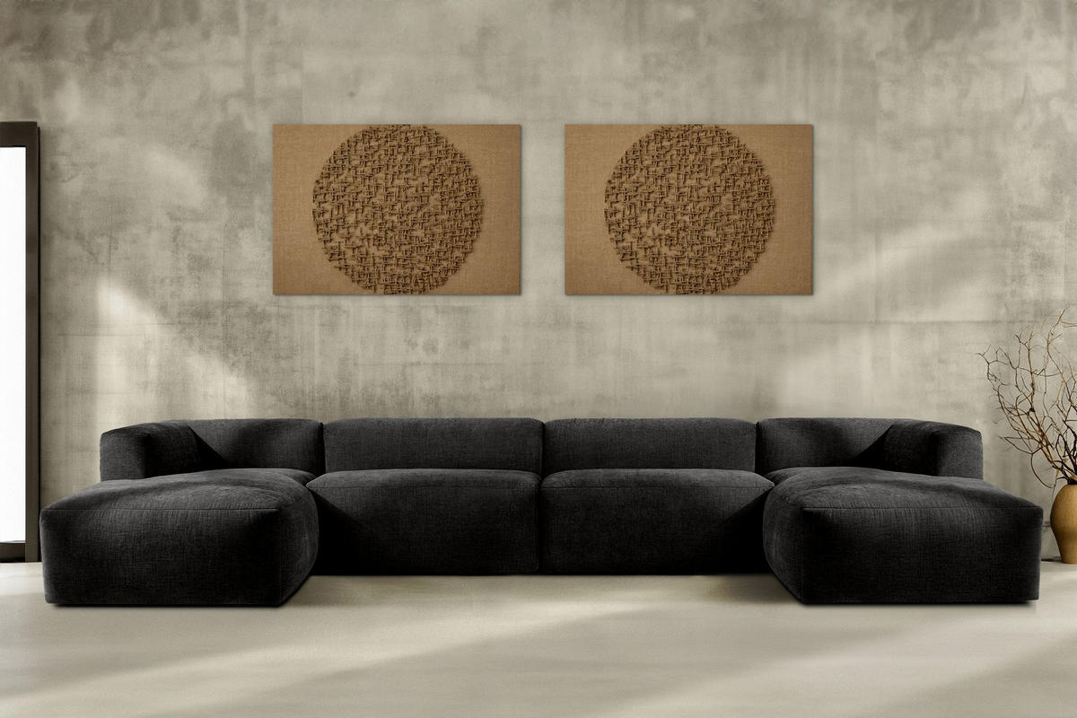 PANORAMA-ECKSOFA BUFFO 7/8 Sitzer mit extrem weicher Sitzfläche, Gewebestoff, graphit - Graphitfarben, Textil (424/73/180cm) - KONSIMO®