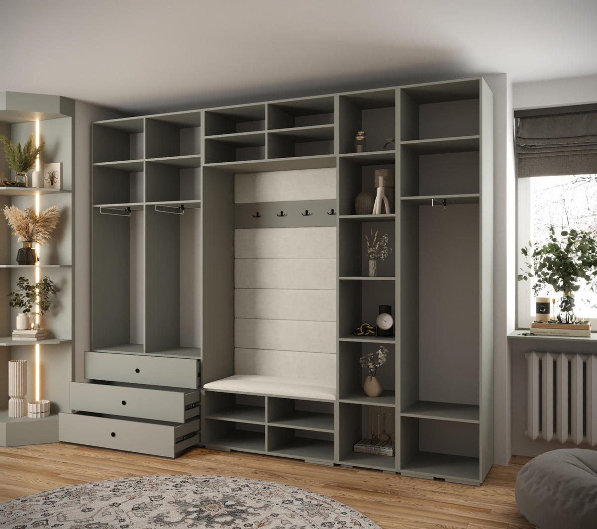 GARDEROBEN-SET 236,7/290/47 - Kaschmir/Schwarz, Holz/Kunststoff (290/236.7/47cm) - Abiks Möbel