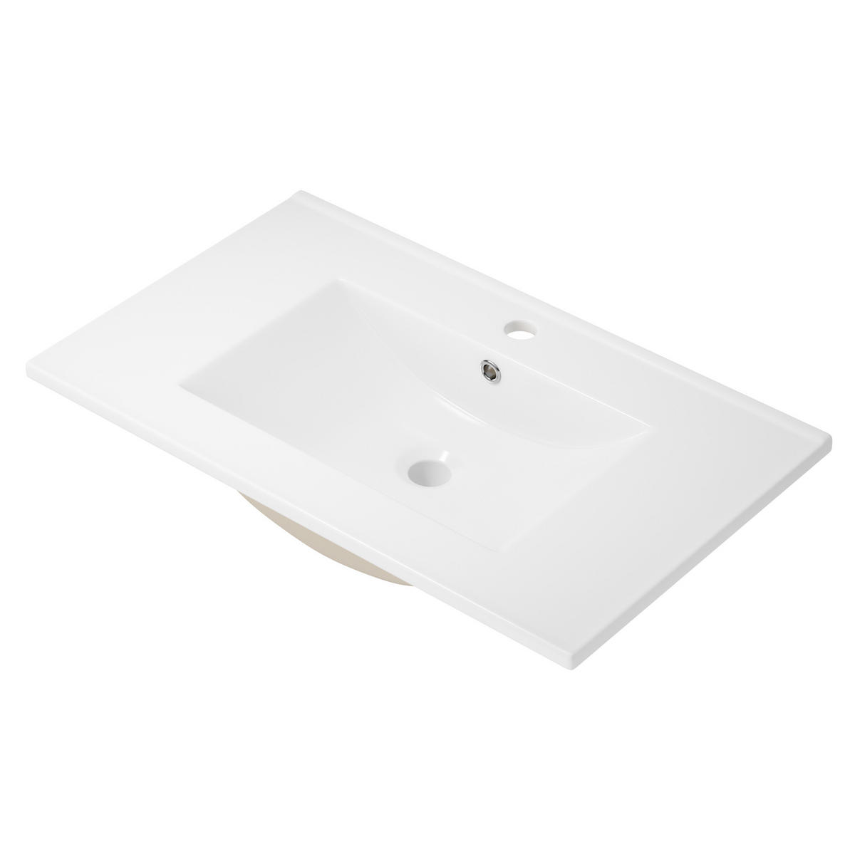 ZÁVĚSNÁ koupelnová skříňka z MDF 76x46x48,5 cm bílá s keramickým umyvadlem, LED senzorovým osvětlením a 2 zásuvkami - bílá, kompozitní dřevo (76/58.5/46cm) - Modfu