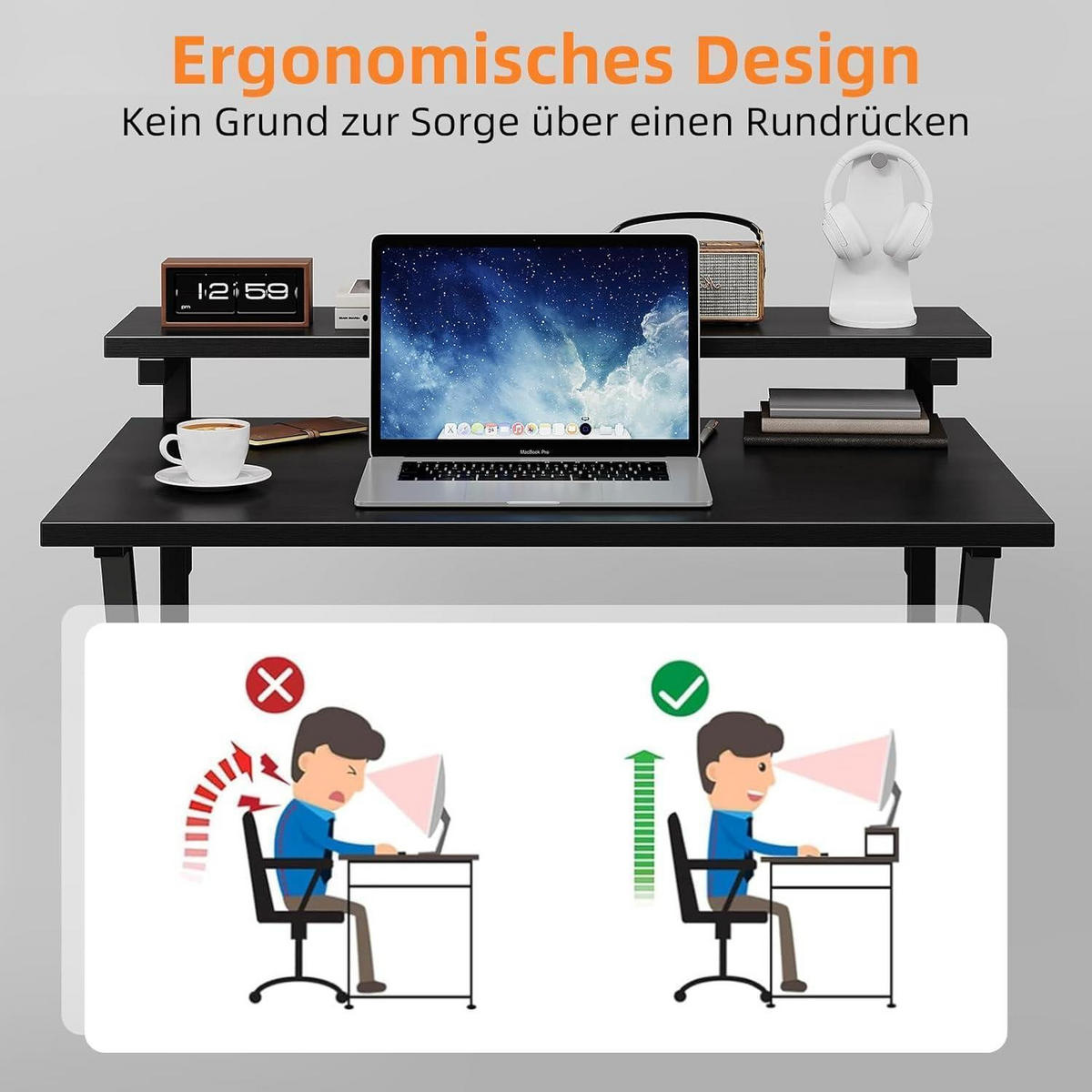 SCHREIBTISCH mit Regal 70 x 48 cm Schwarz - Schwarz, Holzwerkstoff (69.9/48/75.9cm)