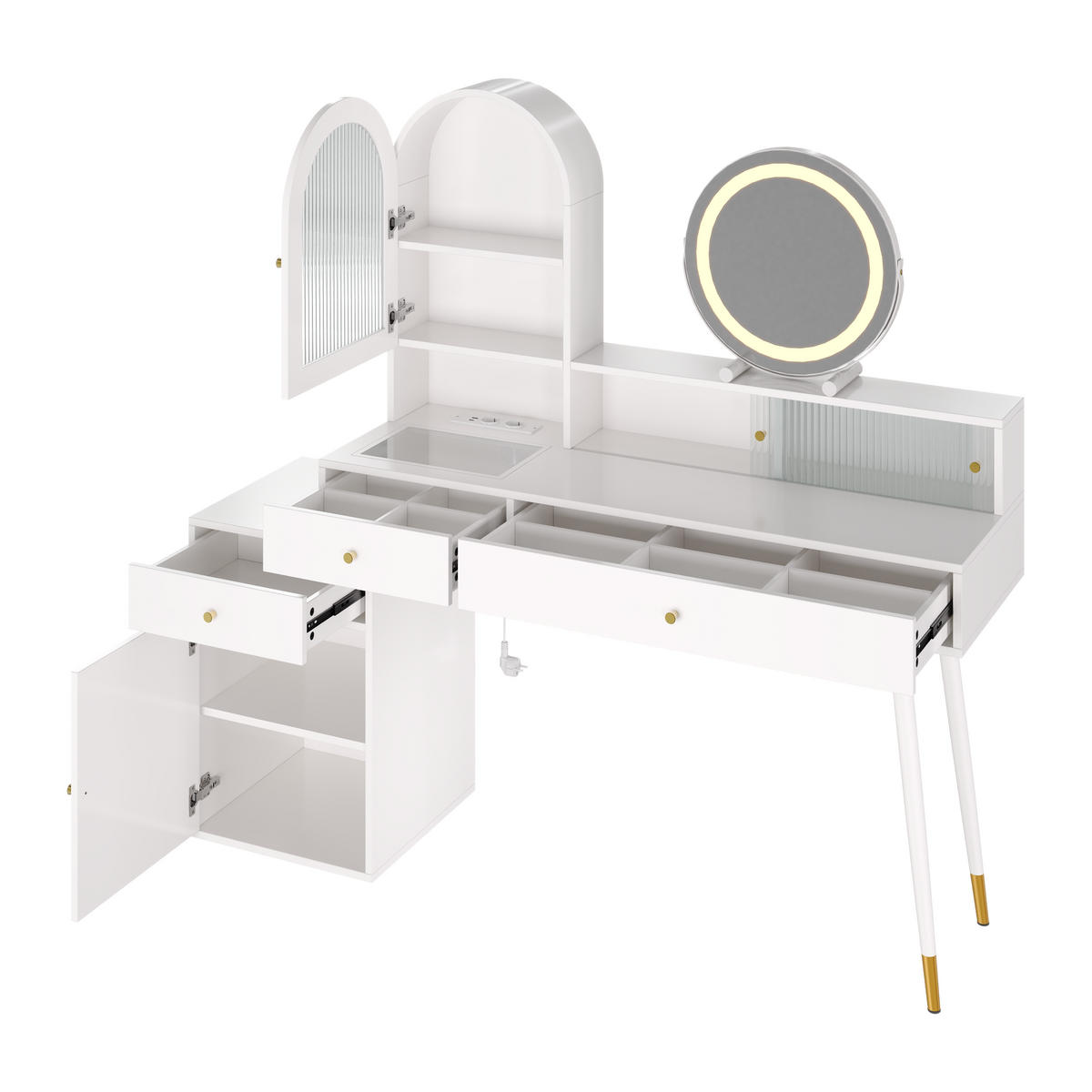SCHMINKTISCH LED Spiegel USB Type C Glasplatte Weiß - Weiß, Glas (140/140/40cm) - FLIEKS