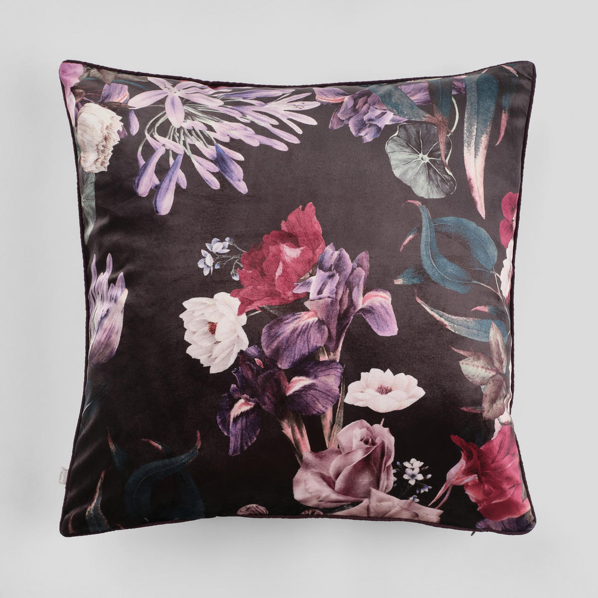 KISSENBEZUG Flerro, Dekorativer Kissenhülle, 45x45 cm, Schwarzer Samt mit Blumen - Schwarz, Textil (45/45cm) - home&you