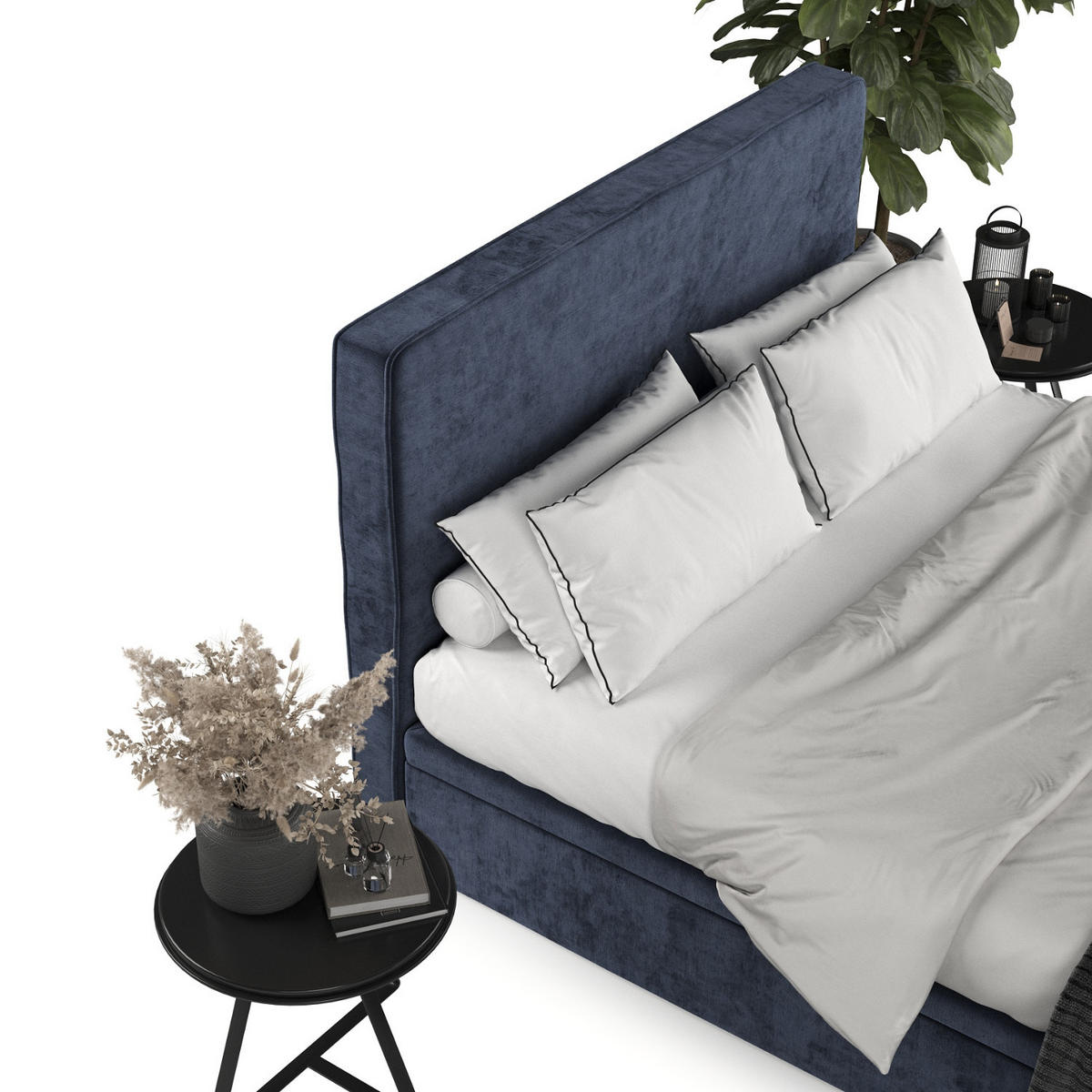 POLSTERBETT Hush mit Stauraum 180/200 cm Marineblau im Lotta Stoff - Schwarz/Dunkelblau, Holz/Holzwerkstoff (180/200cm) - AltaBeds
