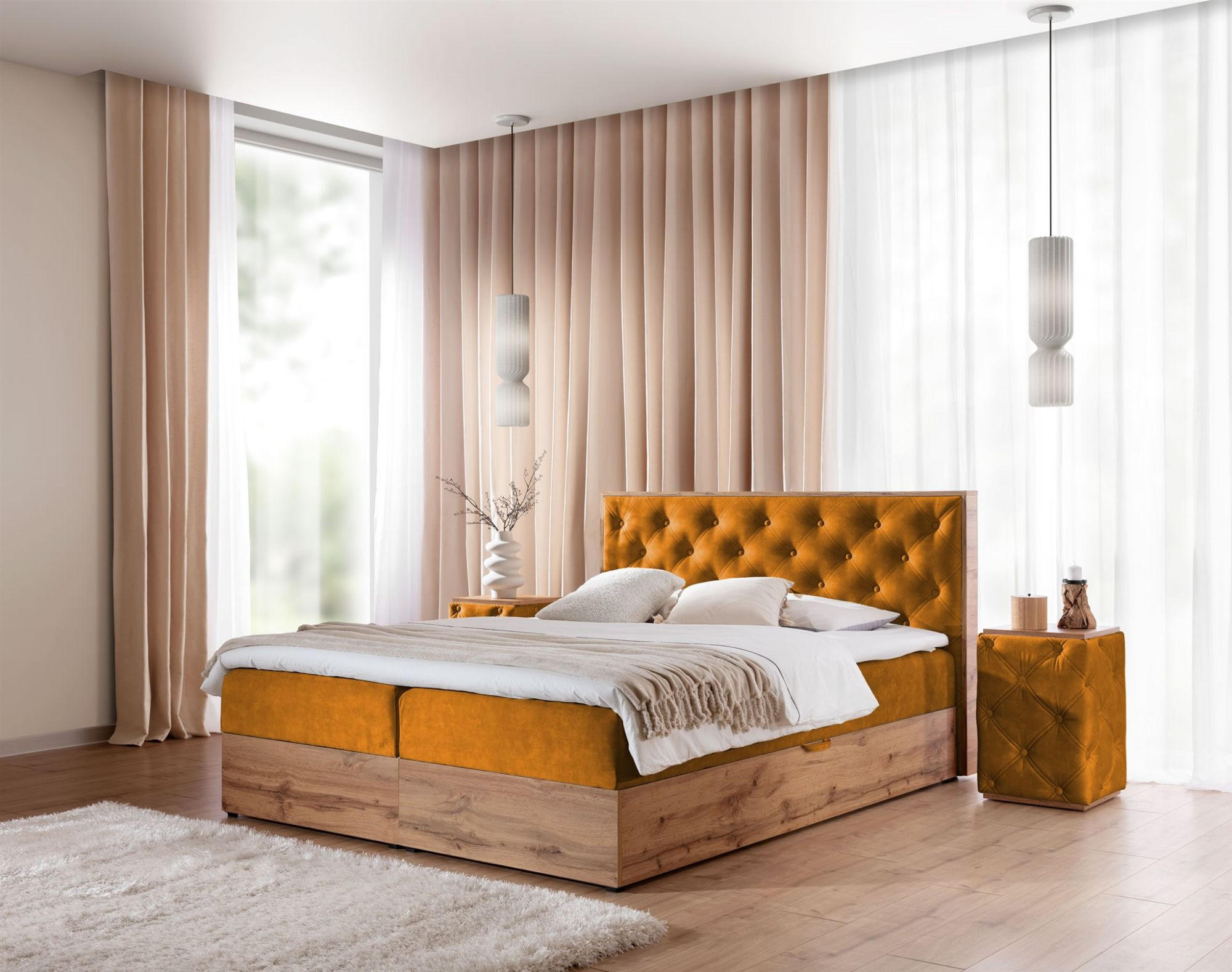 BOXBETT Maximo In überlänge - Honig, Holzwerkstoff/Textil (140/220cm) - Fun Möbel
