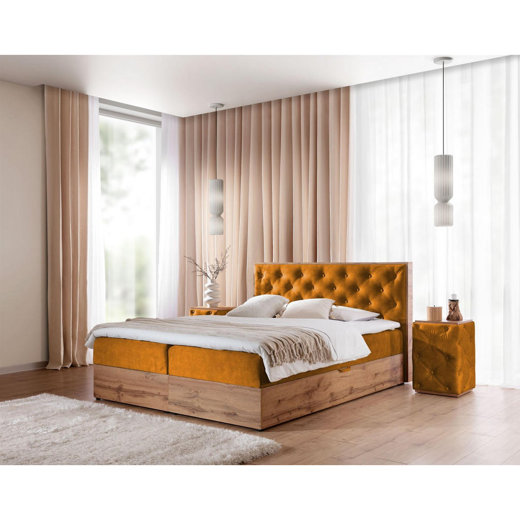 Thumbnail - Fun Möbel Boxbett, Honig, Textil, 120x200 cm, Schlafzimmer, Betten, Boxspringbetten