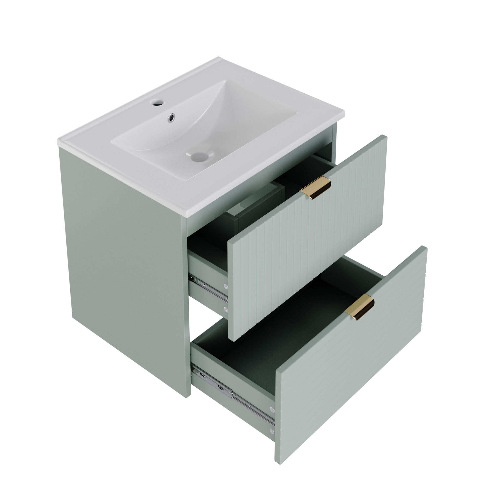 WASCHBECKENUNTERSCHRANK Badmöbel Set mit Keramikbecken und Soft-Close, MDF Mintgrün, Einheitsgröße Badezimmer modern - Mintgrün, Keramik/Holzwerkstoff (61/57/46cm) - EVRYAE