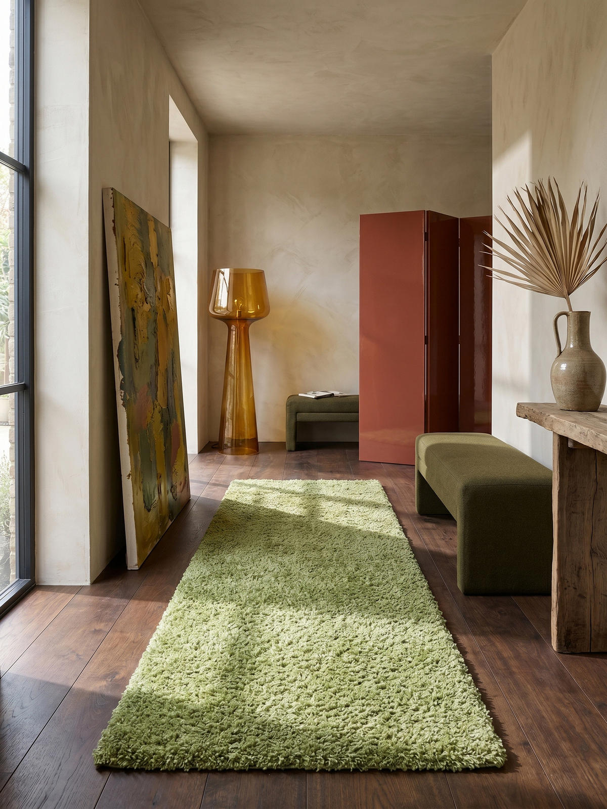 TEPPICH Hochflor Shaggy Einfarbig Weich Flauschig Waschbar Läufer Grün 80x250 cm – RHEIN - Grün, Textil (250/80cm) - KADIMA DESIGN