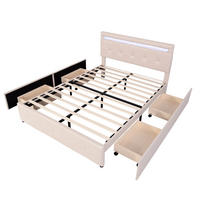POLSTERBETT 140/200 cm DE-01701, in Beige, mit LED, 4 Schubladen und Bettkasten auf Rollen - Beige, Metall (140/200cm) - ComfortXL
