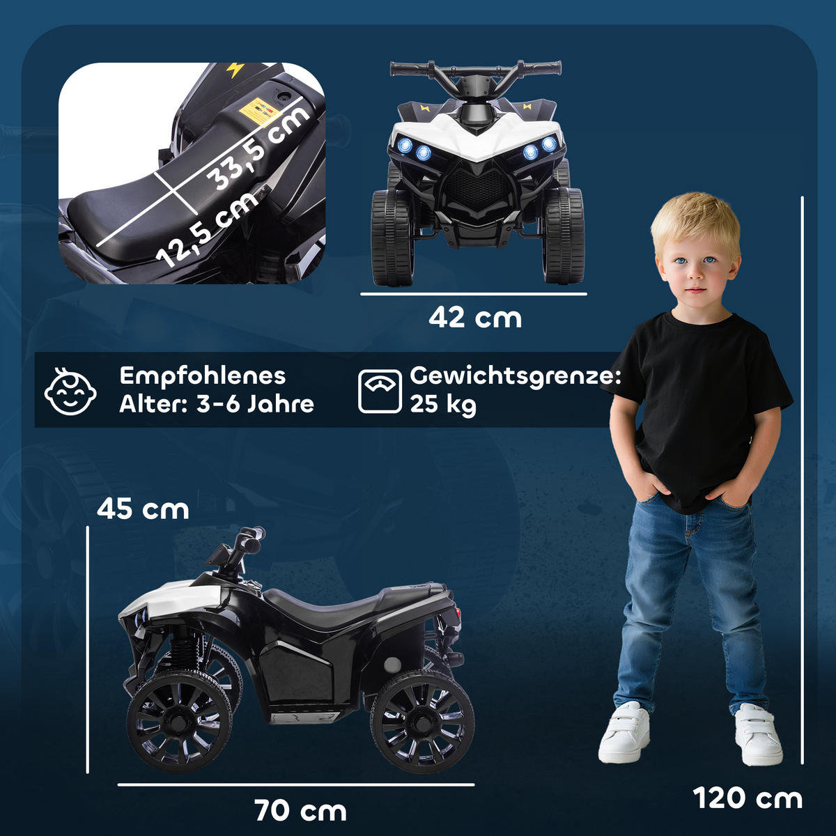 KINDER QUAD mit Scheinwerfer Weiß - Weiß, Metall (70/42/45cm) - AIYAPLAY