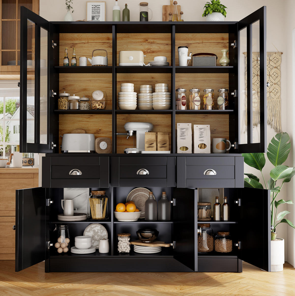 BUFFET 140/175/38,5 cm Schwarz aus Acryl und MDF mit Kippschutz - Schwarz, Holzwerkstoff (38.5/175/140cm) - OKMYHOME