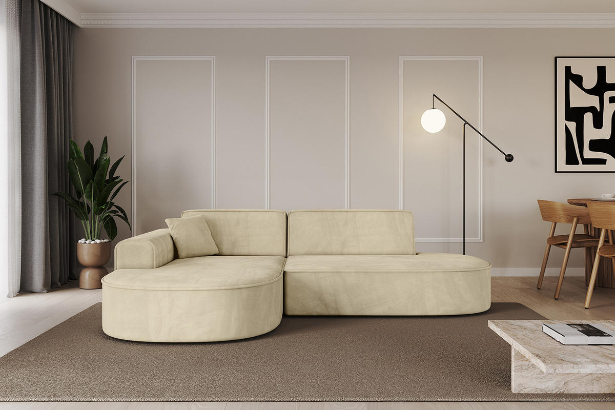 ECKSOFA Ottomane Links MARI-L1 - 243x171x79 cm Beige Velours - Beige/Schwarz, Holzwerkstoff/Kunststoff (243/171cm) - ALTDECOR