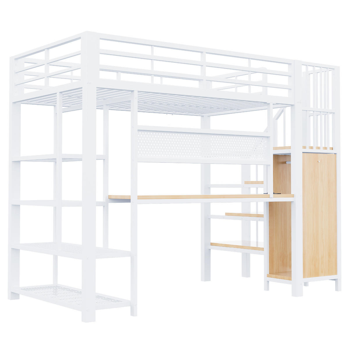 HOCHBETT mit Schreibtisch 90x200 cm Metall Holz White - Weiß, Metall (90/200cm) - Meubliv