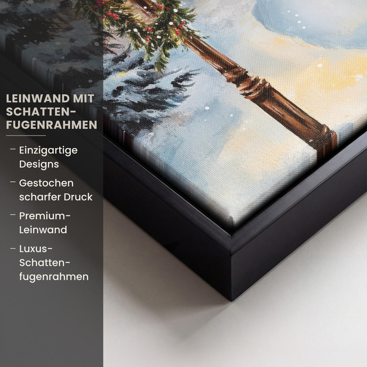 LEINWAND Bilder mit Rahmen - Weihnachtsdorf - Häuser - Schnee - Weihnachten - 20x30 - Sandfarben, Textil (20/30cm) - MuchoWow