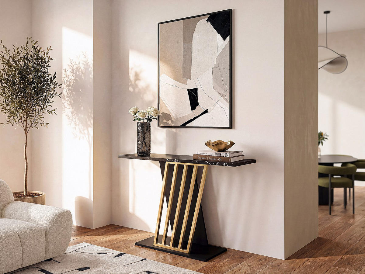KONSOLENTISCH - 90 cm x 29.6 cm - holz - schwarz, goldfarben Orsona - Goldfarben/Schwarz, Holz (29.6/90/76.8cm) - Vente-Unique