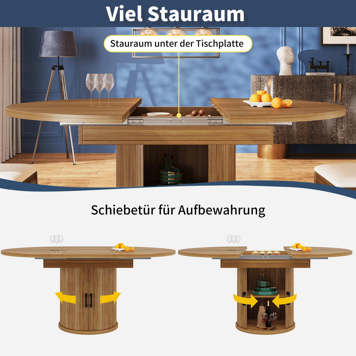 AUSZIEHTISCH 118 cm Walnussoptik mit Stauraum, ausziehbar auf 158 cm - Braun, Holzwerkstoff (118/118/76.8cm) - BEAOK