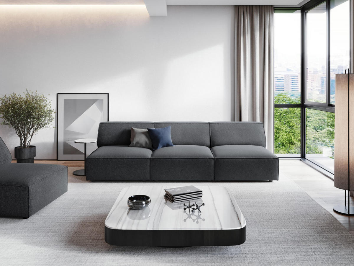 SOFA Jodie aus strukturiertem Stoff dunkelgrau 3 Sitzplätze - Dunkelgrau, Textil (102/70/240cm) - Micadoni