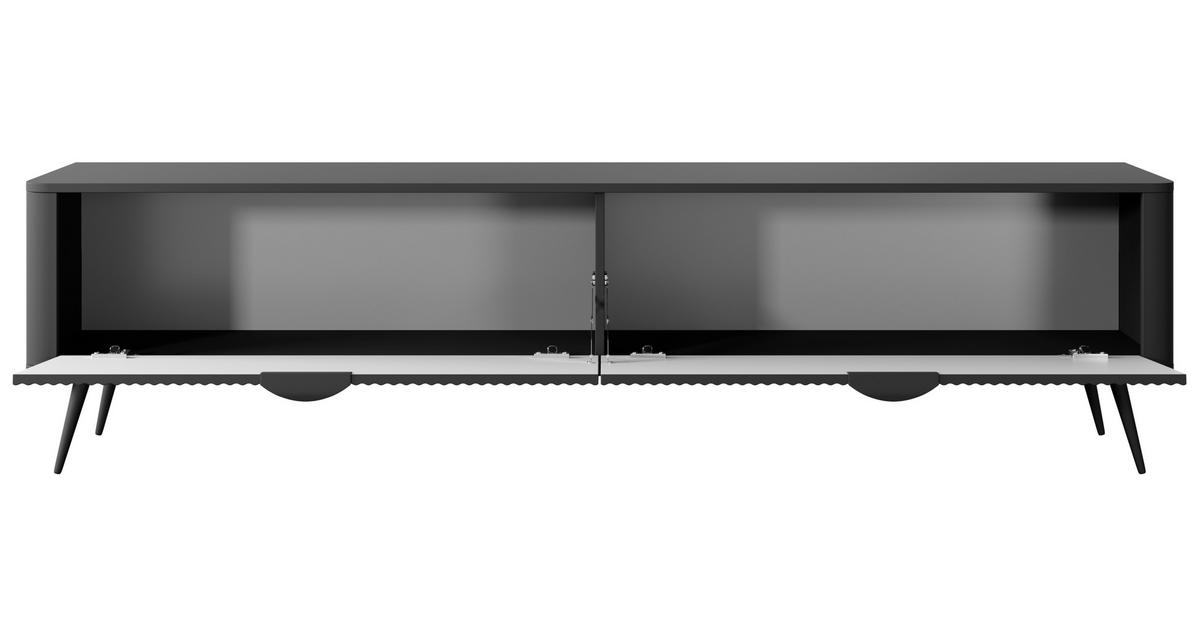 LOWBOARD Vespasia 2T Schwarz 200/51,2/38 cm – Geriffelten Fronten - Schwarz, Holzwerkstoff/Metall (200/51.2/38cm) - AX Living