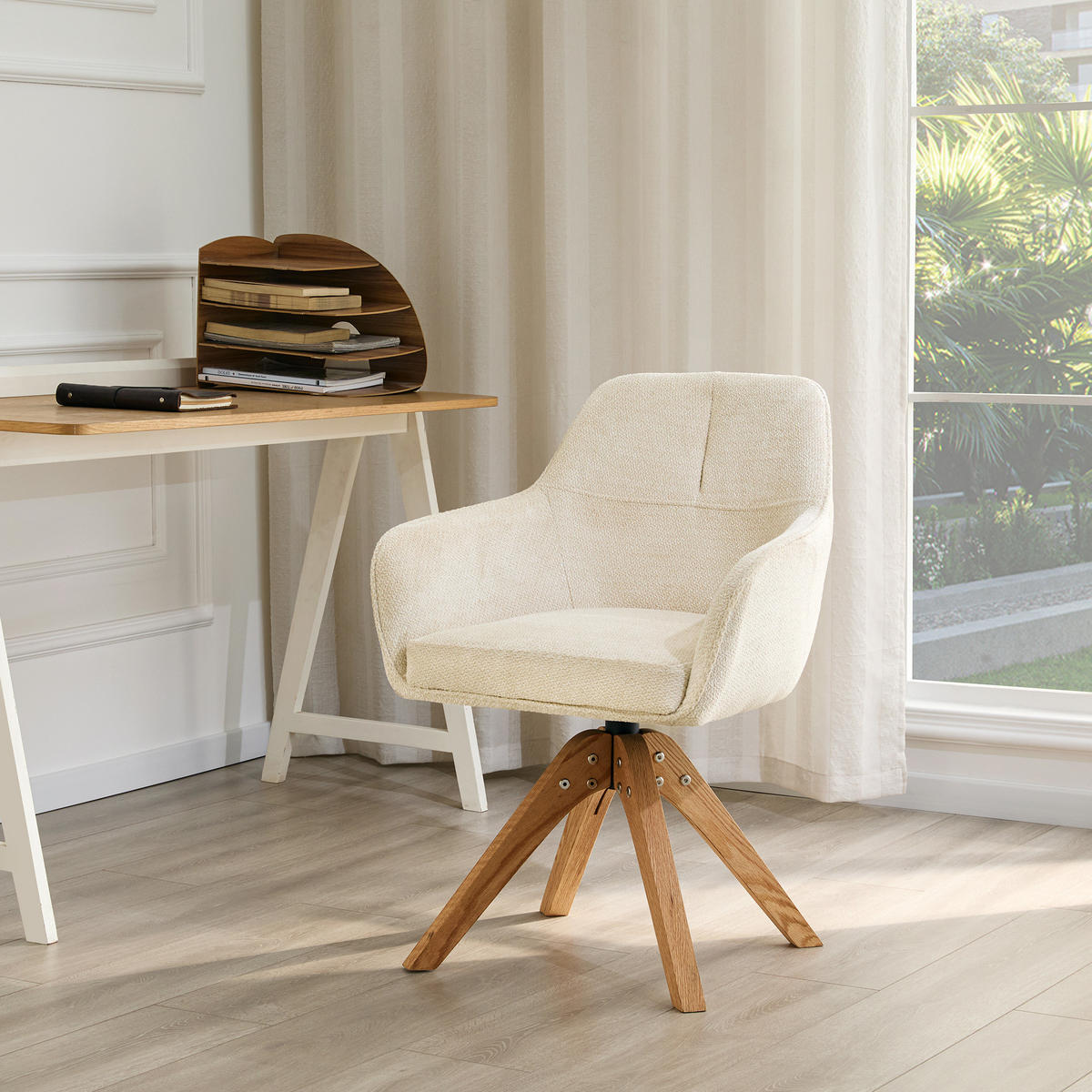 ESSZIMMERSTUHL drehbar 82 cm Stoff Beige/Eiche 2er-Set - Beige, Holz (46/82/58cm) - Meubliv