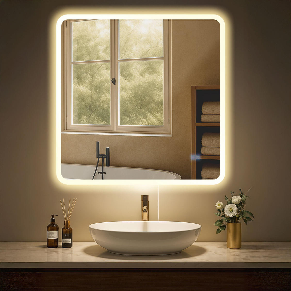 BADSPIEGEL Wien 80x80 ohne Bluetooth 80x3,5x80cm Glas Klarglas Badezimmerspiegel - Klar, Glas (80/80/3.5cm) - DELUKE