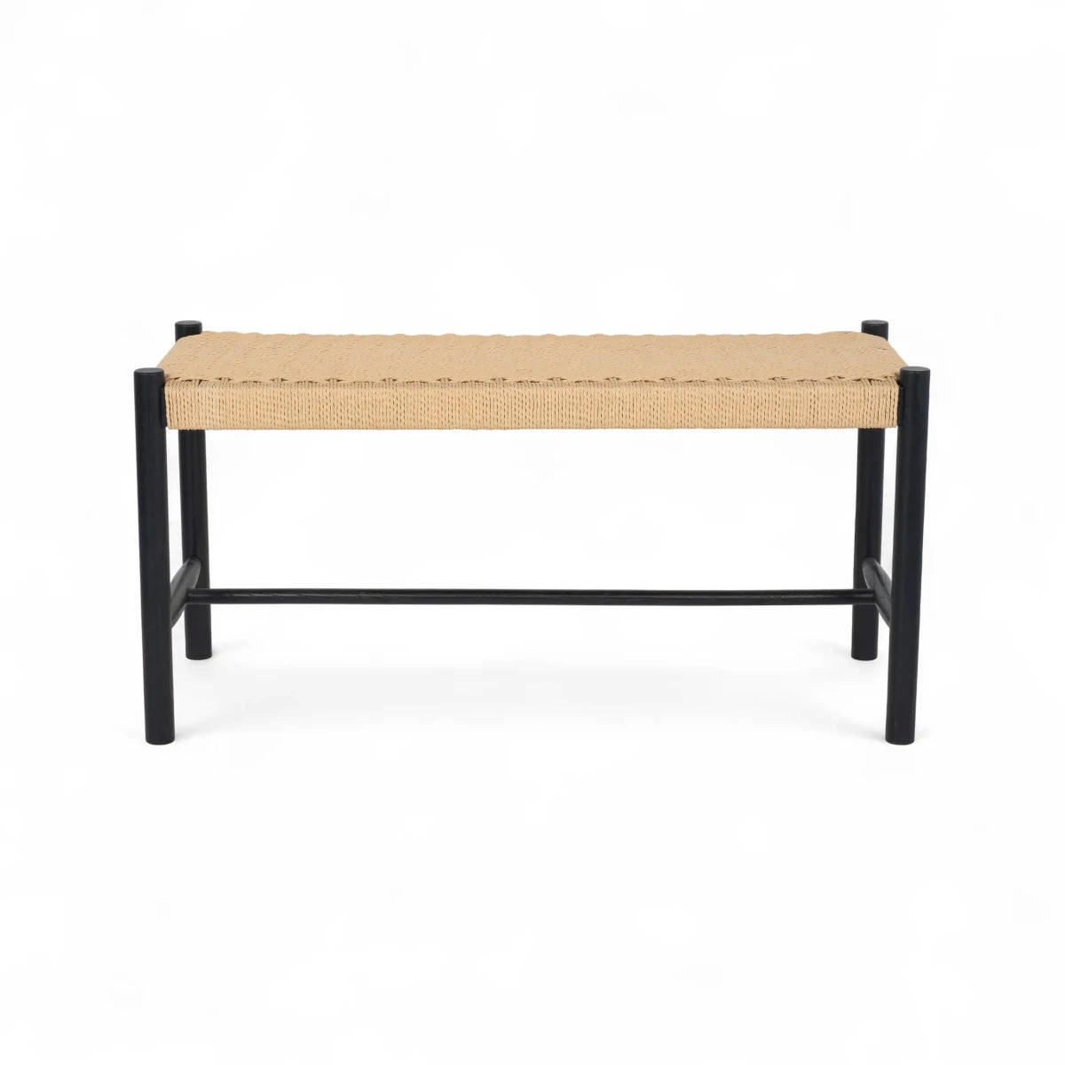 SITZBANK 90/36/45 cm Rattan / Eiche Schwarz - Beige/Schwarz, Holz/Papier (90/45/36cm) - Furnhouse