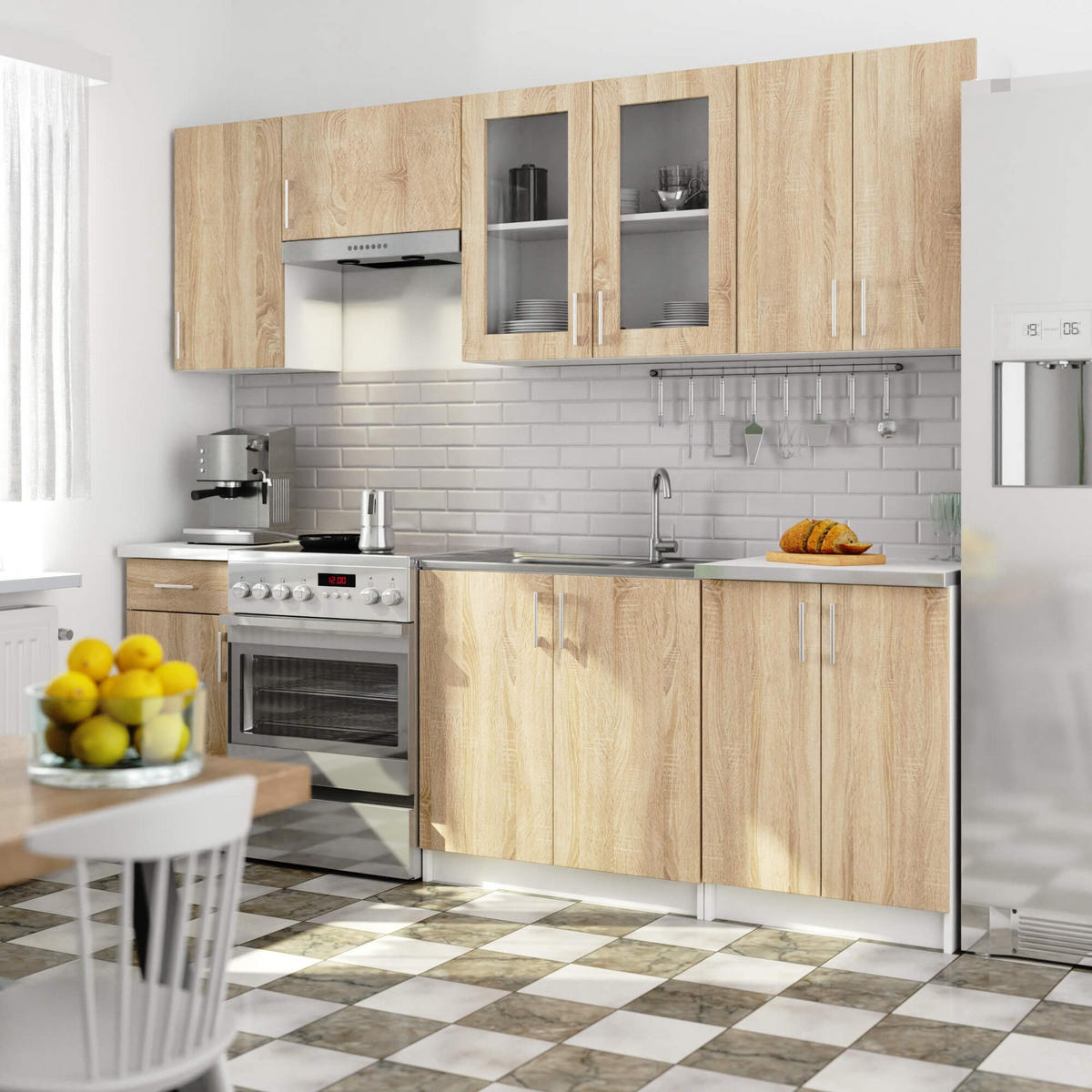 KUCHYŇSKÝ BLOK Bílá, dub Sonoma 203/240/44,5 - bílá, kompozitní dřevo (240/203/44.5cm) - RAUMHIRSCH FURNITURE