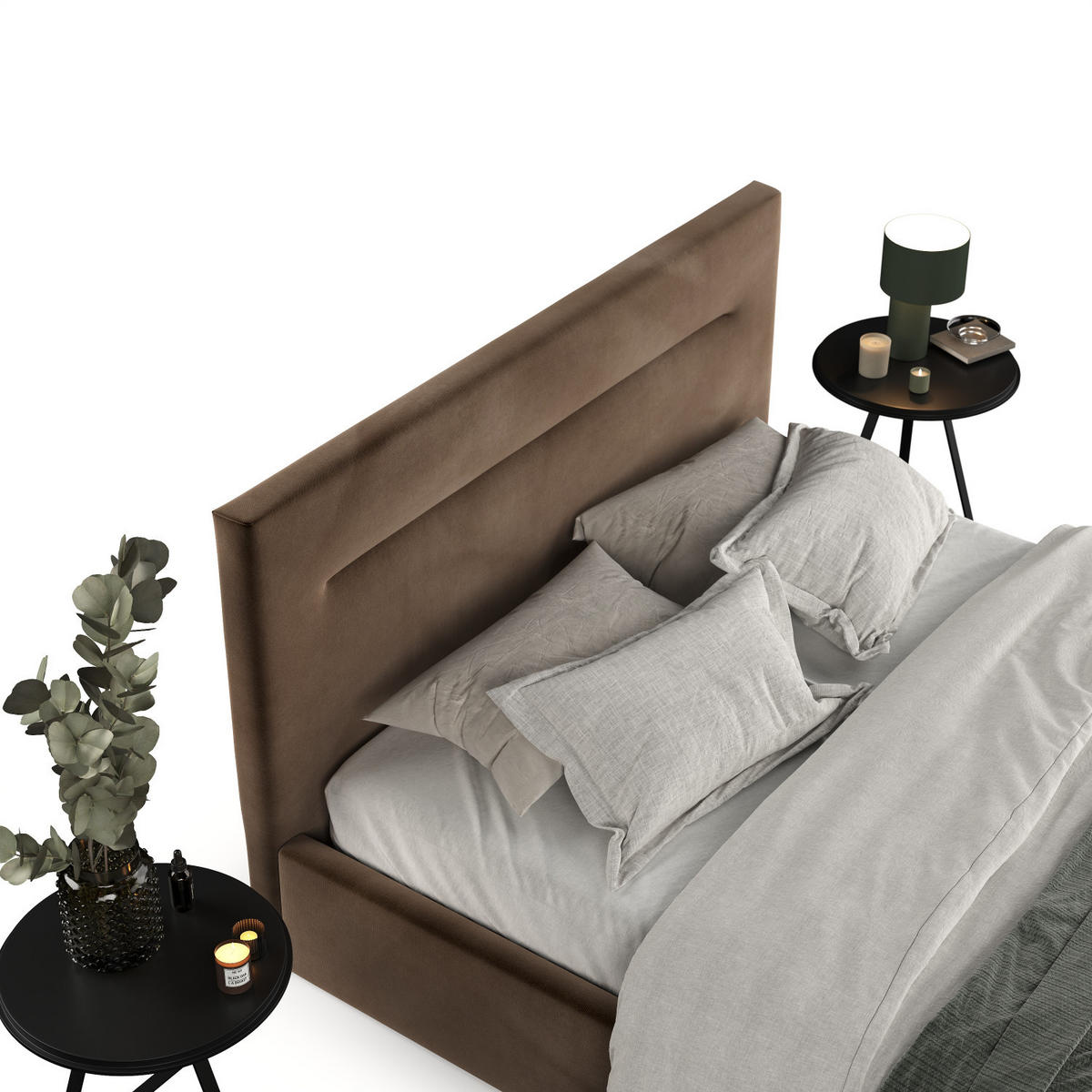 POLSTERBETT Liline 140/200 cm Braun im Kronos Stoff - Schwarz/Naturfarben, Holz/Holzwerkstoff (140/200cm) - AltaBeds