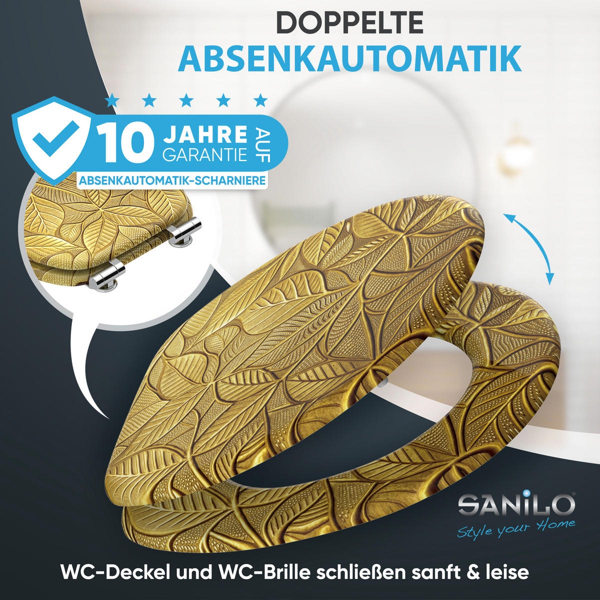 WC Sitz mit Absenkautomatik Bractea - Goldfarben, Holzwerkstoff (38/6/47cm) - Sanilo