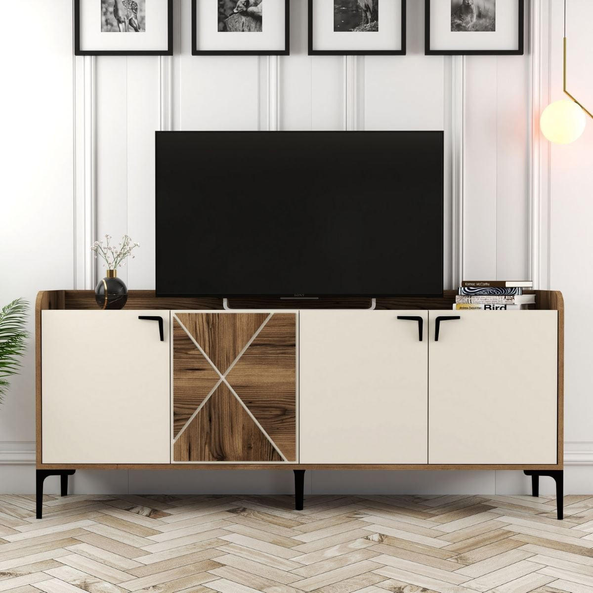 SIDEBOARD 4 Türen L180 cm - Venedik - Ecru, Holzwerkstoff (35/78/180cm) - Calicosy