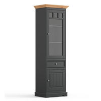 VITRINE Belluno Elegante Kiefer Natur gebeizt / basaltgrau (RAL7012) lackiert 59,5 / 44 / 190cm - Grau/Kieferfarben, Holz/Metall (60/190/44cm) - Feldmann-Wohnen