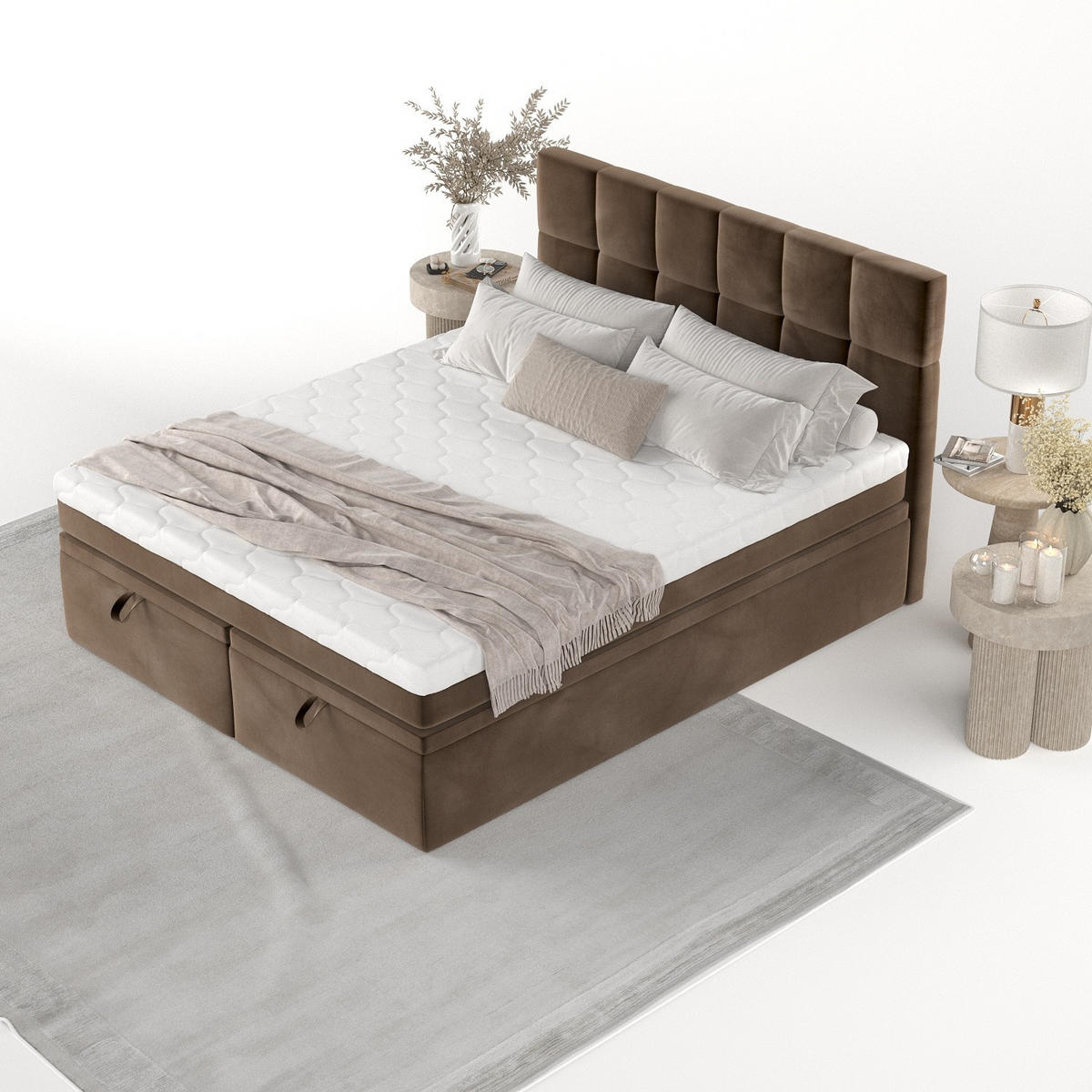 BOXBETT Elano 200/200 cm Braun im Kronos Stoff - Schwarz/Braun, Holz/Holzwerkstoff (200/200cm) - AltaBeds