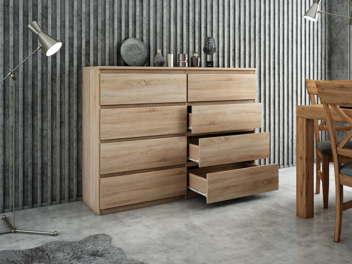 KOMMODE NUDO 120/101,5/39cm mit 8 Schubladen Türen Sonoma Eiche - Sonoma Eiche, Holzwerkstoff (120/101.5/39cm) - MASSENO