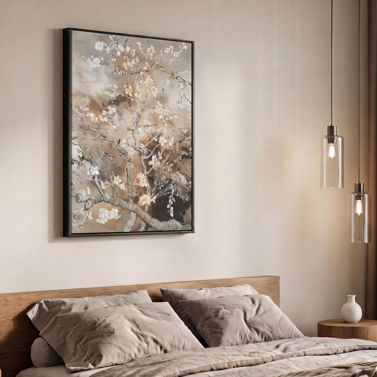 LEINWAND Bilder mit Rahmen - Mandelblüte - Kunst - Van Gogh - Beige - Abstrakt - 70x100 - Braun, Textil (70/100cm) - MuchoWow
