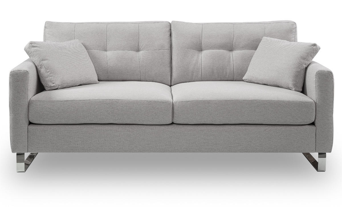 SOFA hellgrau Flachgewebe 2,5-Sitzer 203 cm, Couch mit Steppoptik - Chromfarben/Hellgrau, Holz/Textil (203/92/94cm) - Inn.Furn
