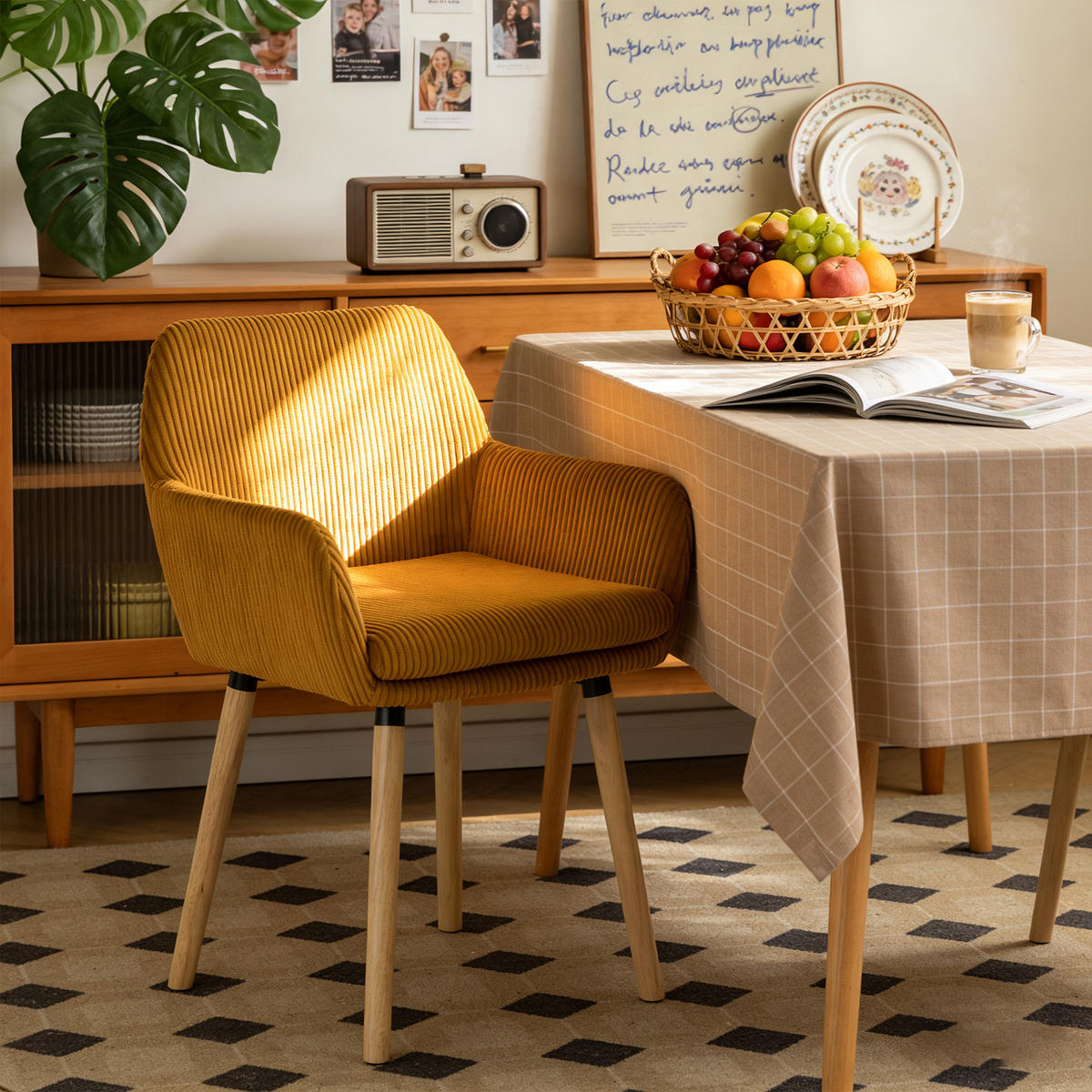 ESSZIMMERSTUHL 4er Set in Gelb mit Cord-Optik - Gelb, Textil (54/77/53cm) - Meubles Cosy