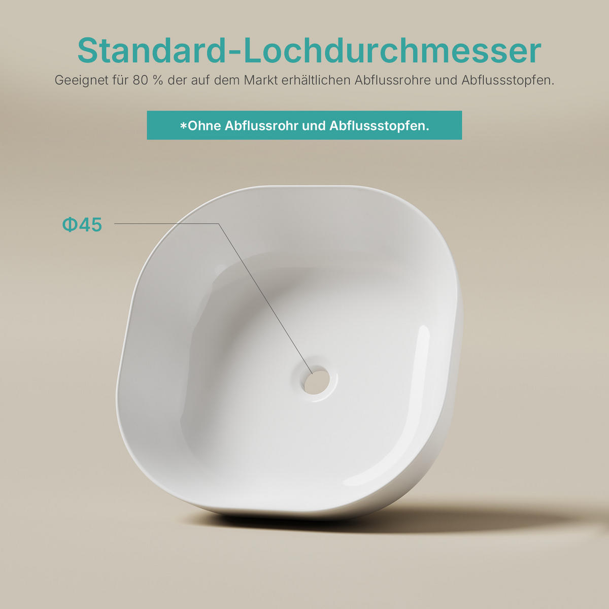 WASCHBECKEN Quadratisch R-Ecken Weiß 41,5 / 41,5 / 14,5 cm - Weiß, Keramik (41.5/14.5/41.5cm) - EMKE