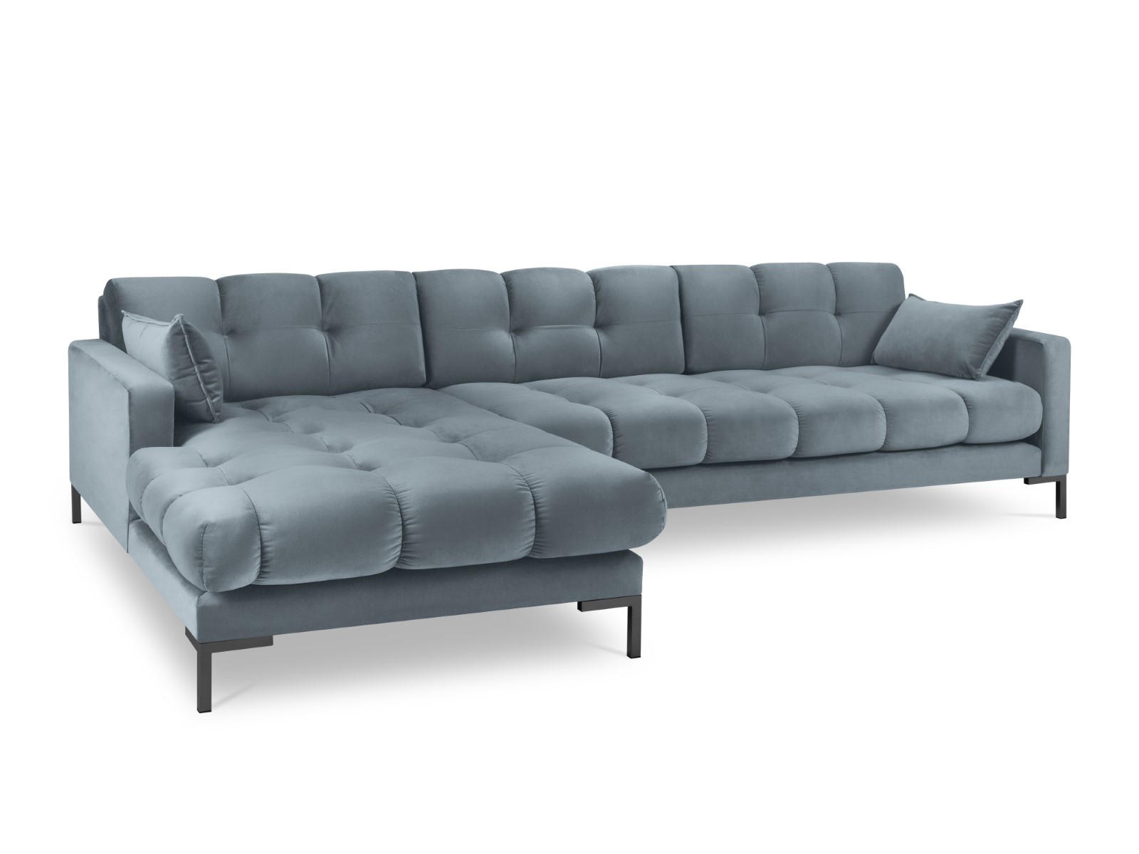 ECKSOFA links Mamaia aus Samt hellblau 5 Sitzplätze - Hellblau, Textil (185/293cm) - Micadoni