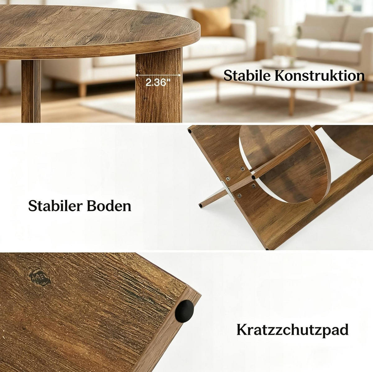 BEISTELLTISCH 50/50/65 cm in Rustic Brown mit 2 Ebenen und X-Fußgestell - Mooreichefarben, Holzwerkstoff (50/50/65cm) - BEAOK