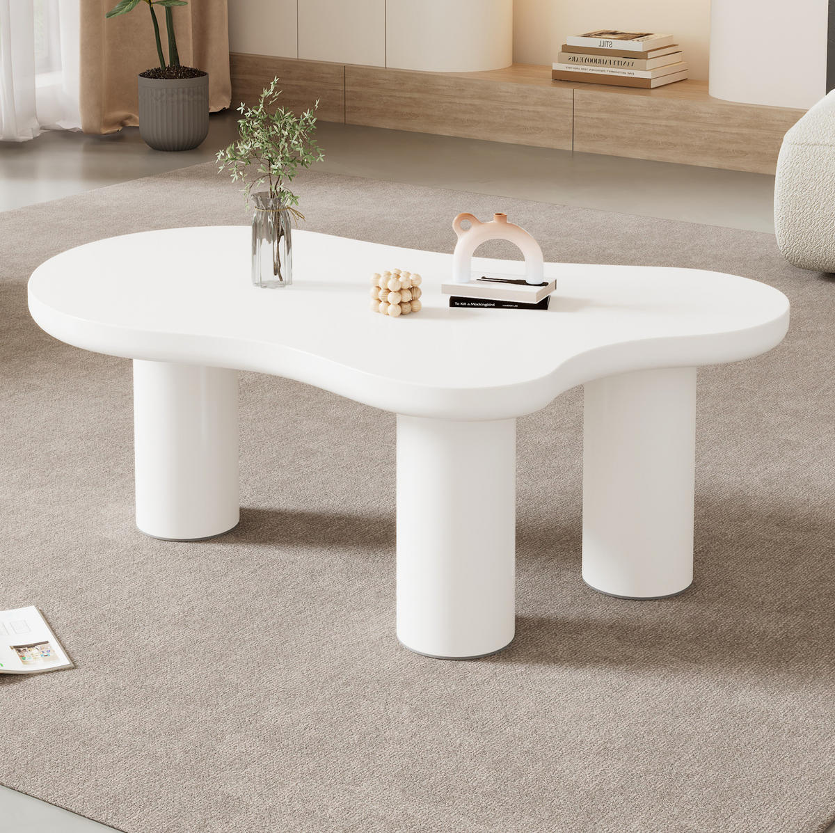 COUCHTISCH, Wolkenform mit MDF-Tischplatte und PVC-Beinen, 107/66/40,5 cm, Weiß - Weiß, Holzwerkstoff (107/66/40.5cm) - Redom